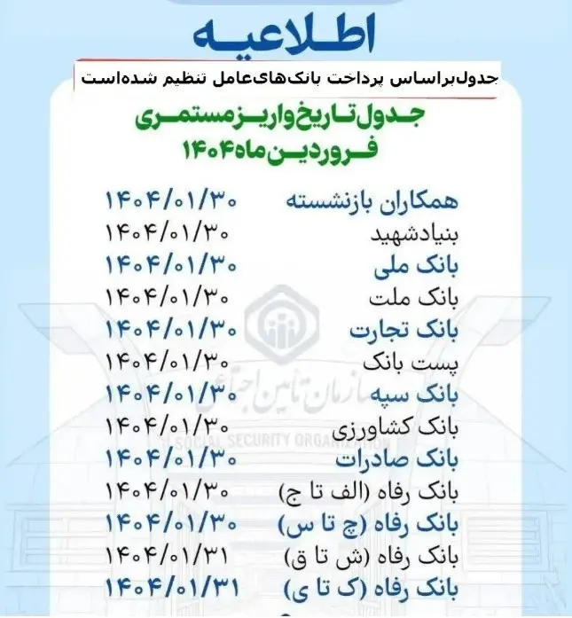 d8a8d8a7d8b2d986d8b4d8b3d8aadaafd8a7d986-76 انتشار جدول زمانبندی پرداخت حقوق بازنشستگان بر اساس بانکها | همهچیز درباره حکم جدید و فیش حقوقی بازنشستگان در اردیبهشت